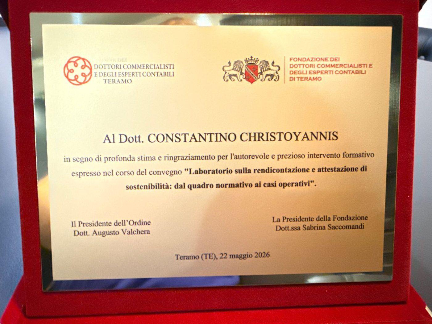 Targa dell'Ordine dei Commercialisti di Teramo